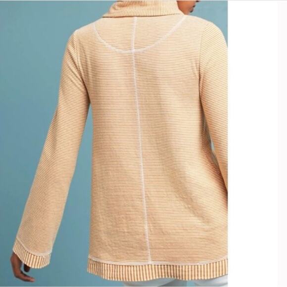 Anthropologie Maeve Tie Cowl Neck Striped Sweater Small Yellow White Sweatshirt - Picture 4 of 10